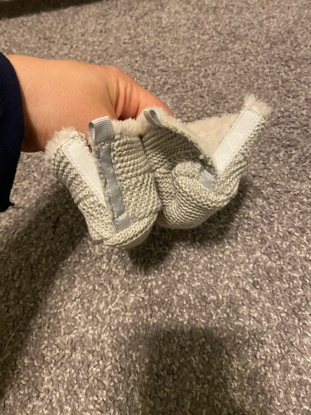 GAP Cream Knit Baby Booties with Faux Fur Cuff